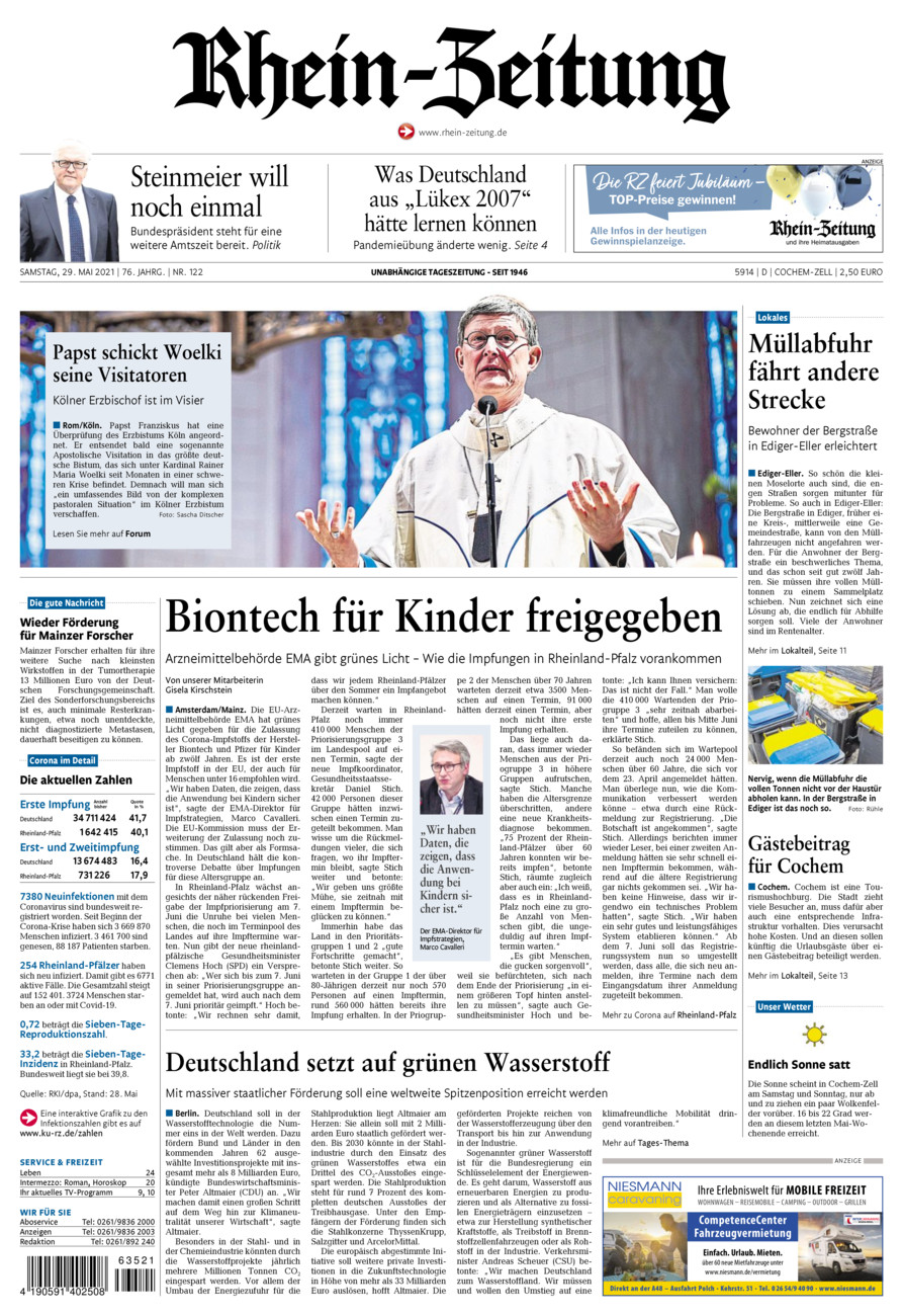 Rhein-Zeitung Kreis Cochem-Zell vom Samstag, 29.05.2021