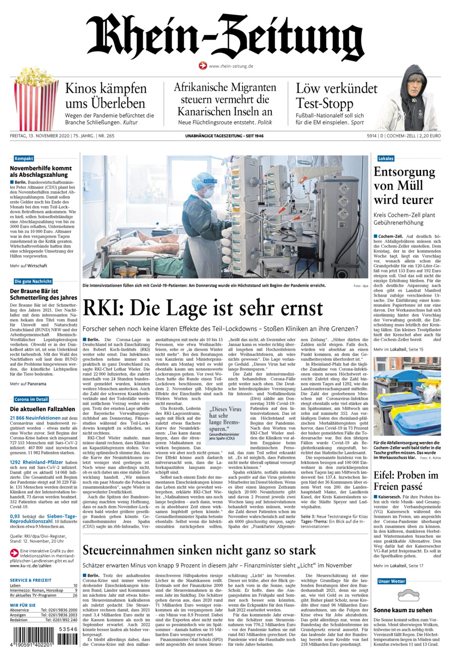 Rhein-Zeitung Kreis Cochem-Zell vom Freitag, 13.11.2020