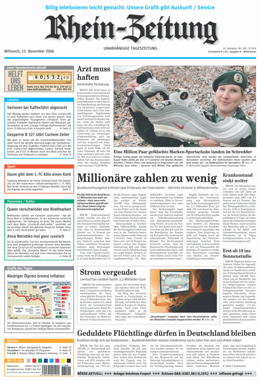Rhein-Zeitung Kreis Cochem-Zell vom Mittwoch, 15.11.2006