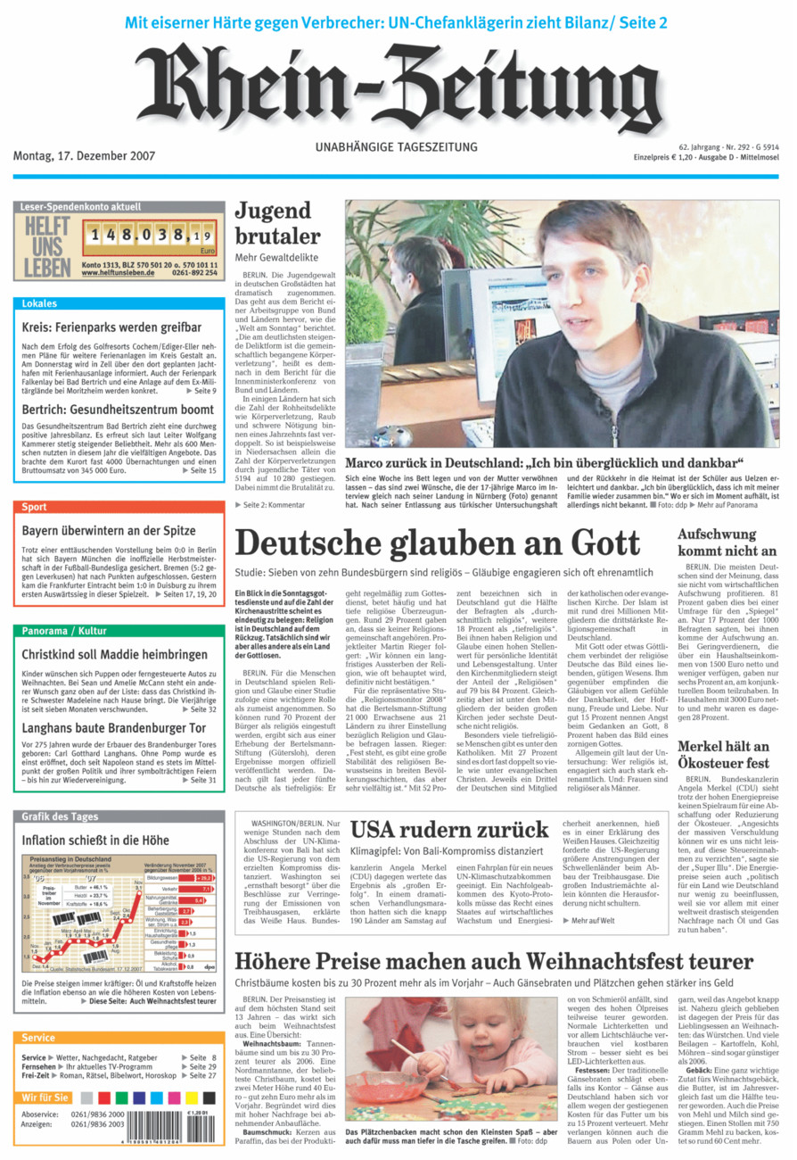 Rhein-Zeitung Kreis Cochem-Zell vom Montag, 17.12.2007