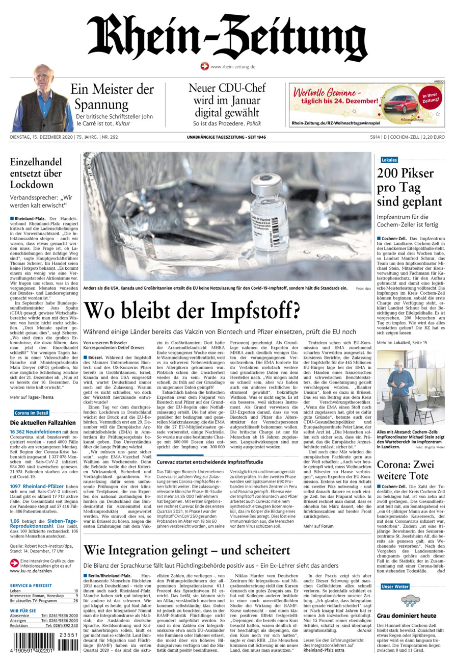 Rhein-Zeitung Kreis Cochem-Zell vom Dienstag, 15.12.2020