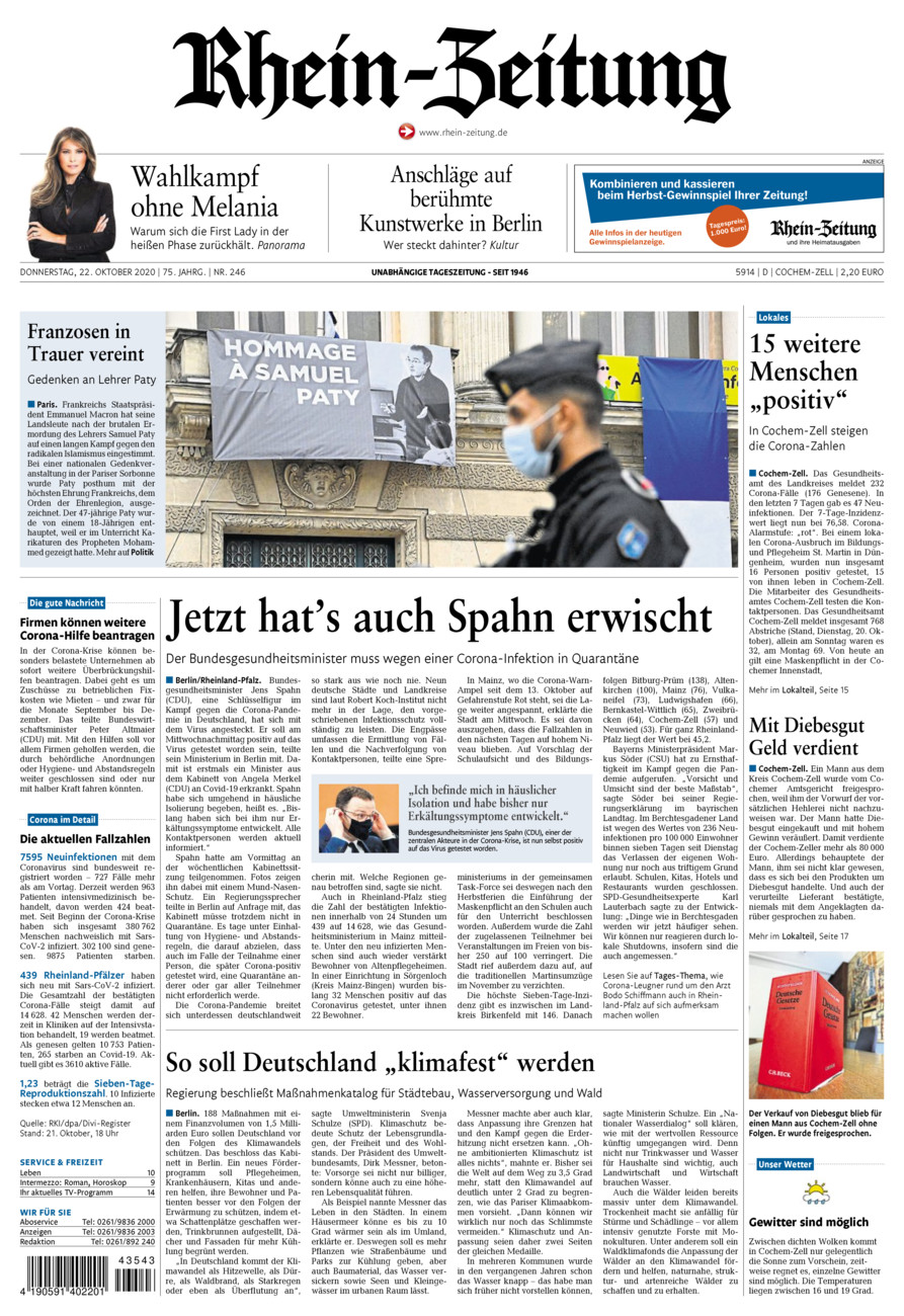 Rhein-Zeitung Kreis Cochem-Zell vom Donnerstag, 22.10.2020