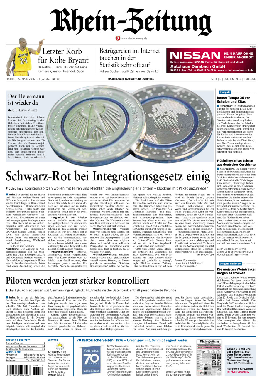 Rhein-Zeitung Kreis Cochem-Zell vom Freitag, 15.04.2016