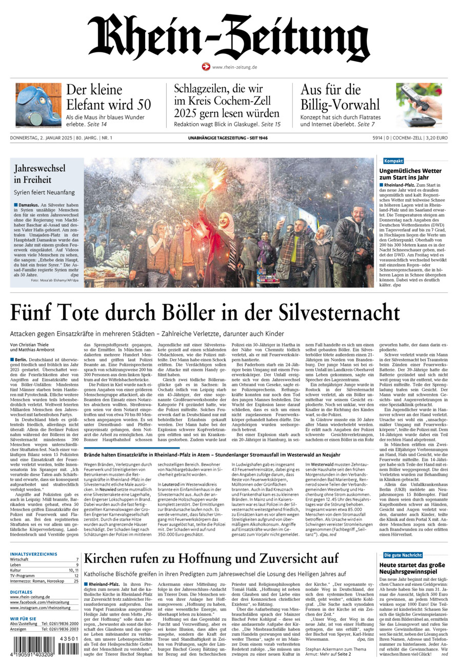 Rhein-Zeitung Kreis Cochem-Zell vom Donnerstag, 02.01.2025