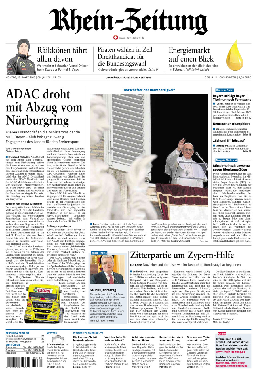 Rhein-Zeitung Kreis Cochem-Zell vom Montag, 18.03.2013