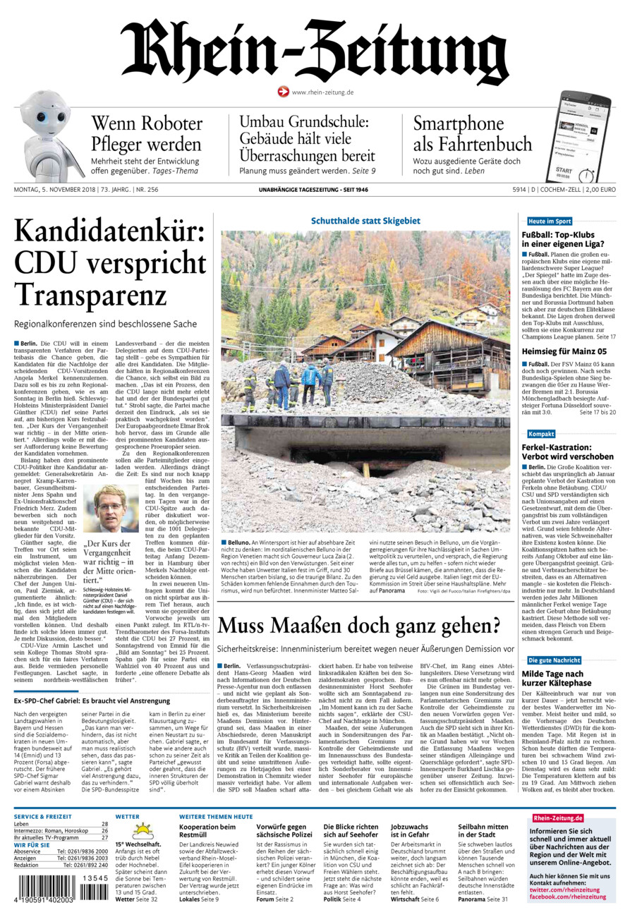 Rhein-Zeitung Kreis Cochem-Zell vom Montag, 05.11.2018