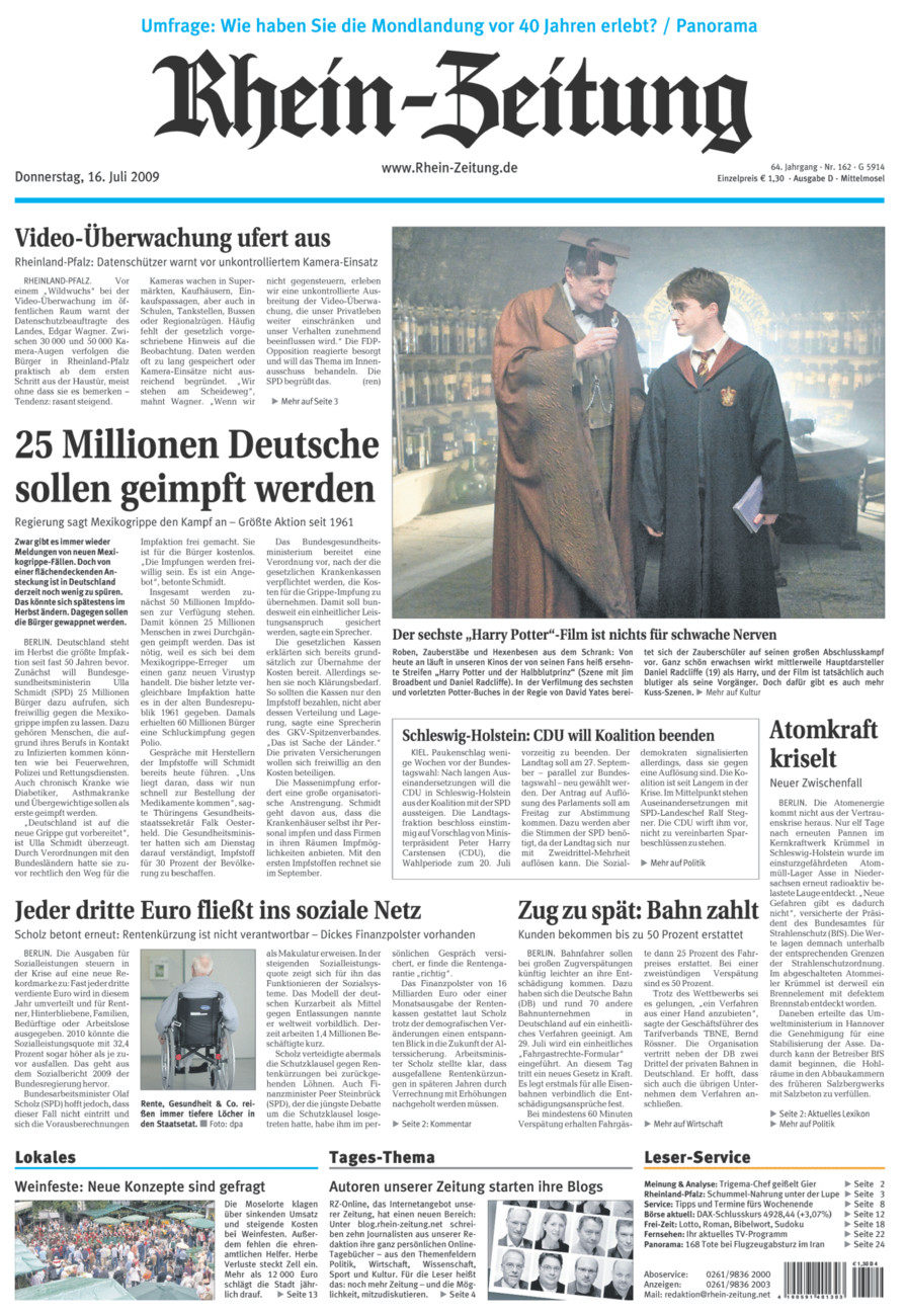 Rhein-Zeitung Kreis Cochem-Zell vom Donnerstag, 16.07.2009