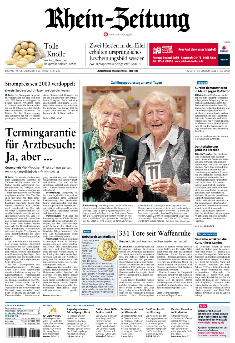 Rhein-Zeitung Kreis Cochem-Zell vom Freitag, 10.10.2014