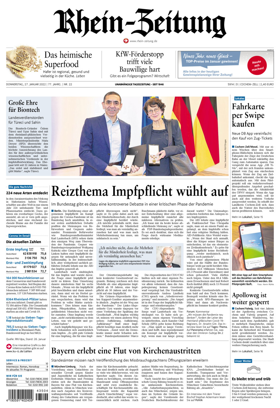 Rhein-Zeitung Kreis Cochem-Zell vom Donnerstag, 27.01.2022