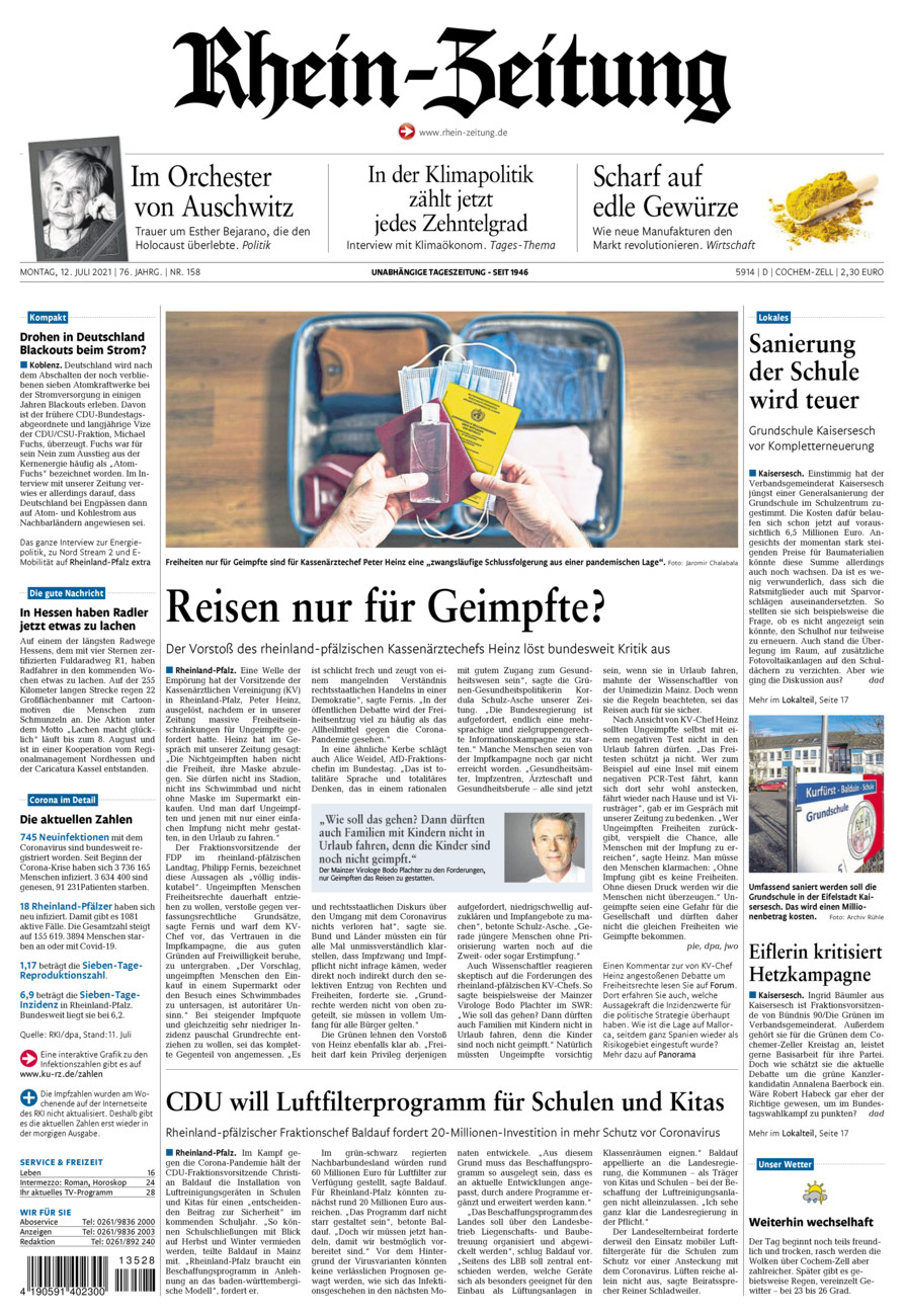Rhein-Zeitung Kreis Cochem-Zell vom Montag, 12.07.2021