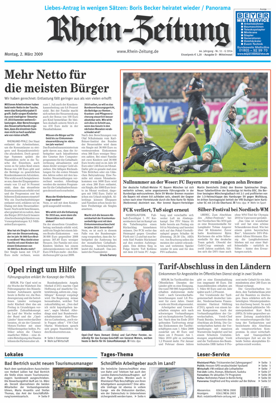 Rhein-Zeitung Kreis Cochem-Zell vom Montag, 02.03.2009