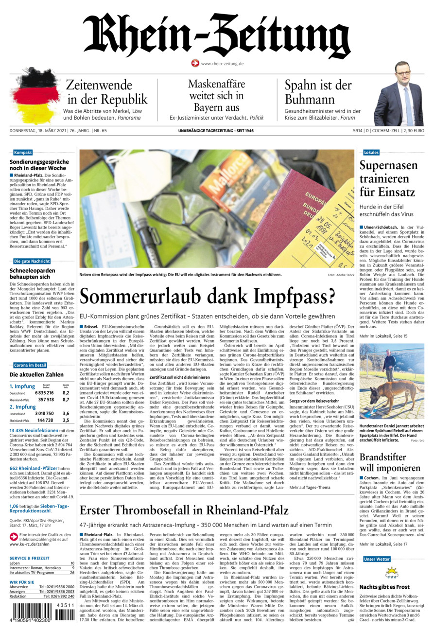 Rhein-Zeitung Kreis Cochem-Zell vom Donnerstag, 18.03.2021