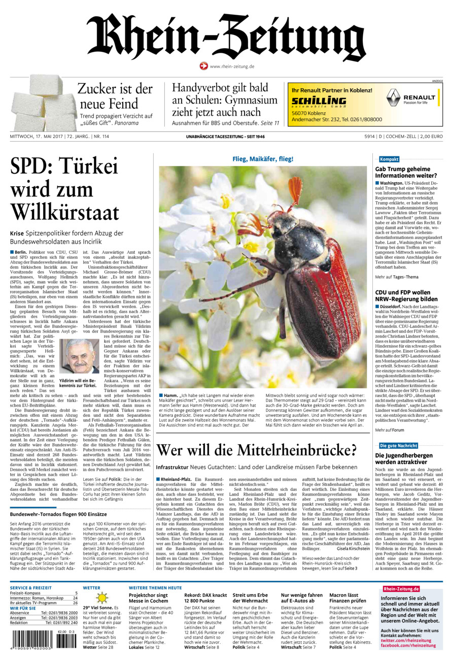 Rhein-Zeitung Kreis Cochem-Zell vom Mittwoch, 17.05.2017