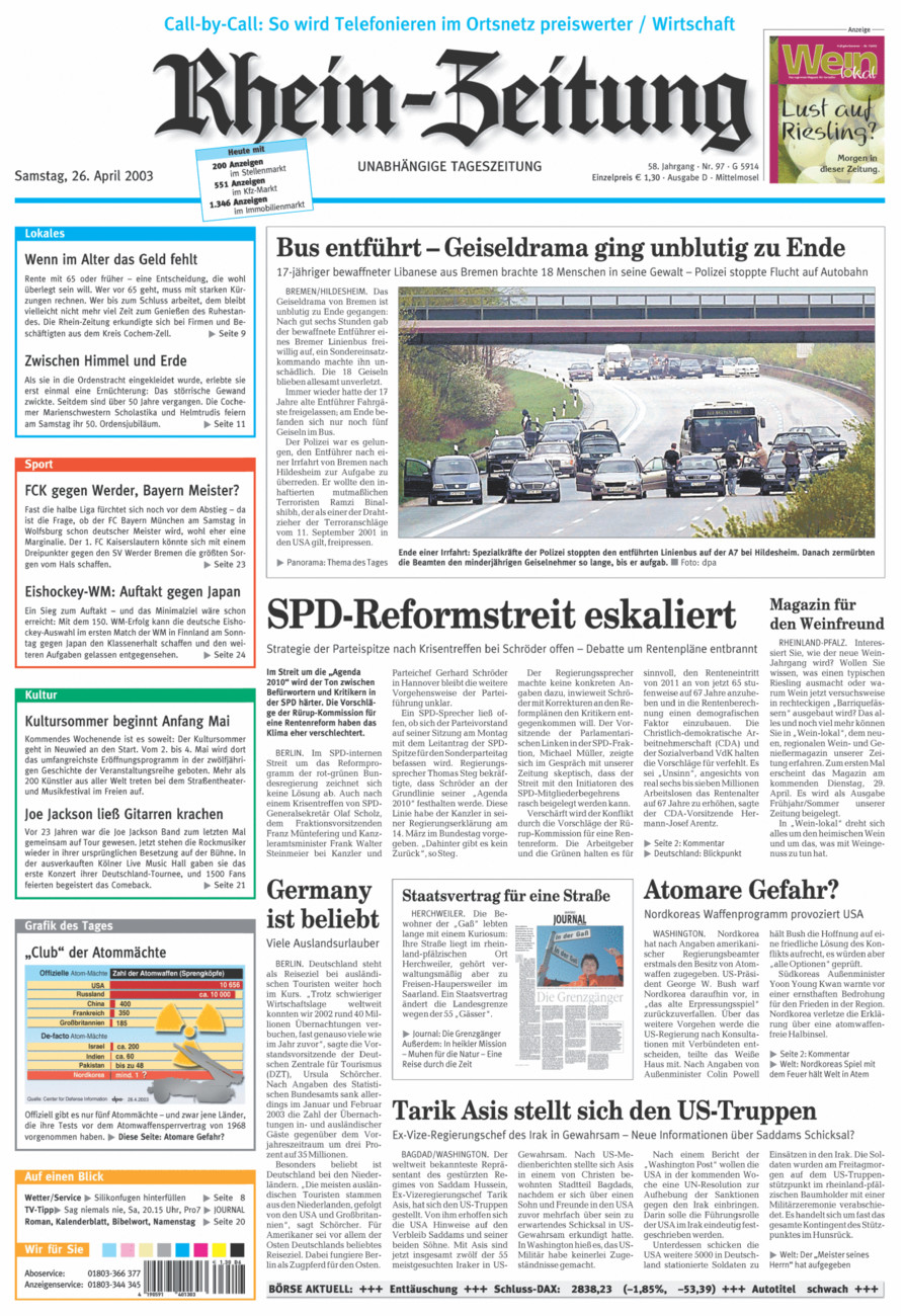 Rhein-Zeitung Kreis Cochem-Zell vom Samstag, 26.04.2003