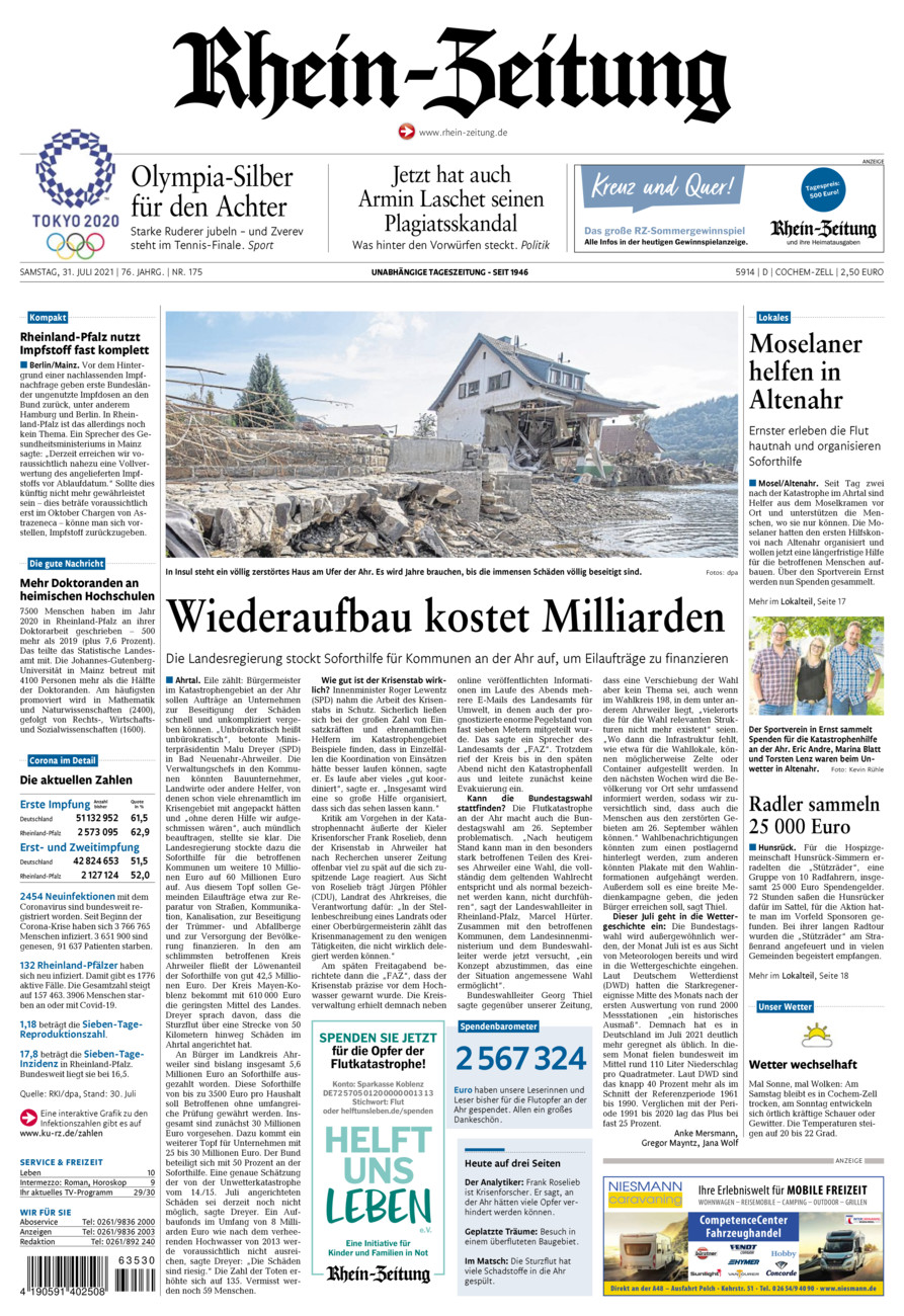 Rhein-Zeitung Kreis Cochem-Zell vom Samstag, 31.07.2021