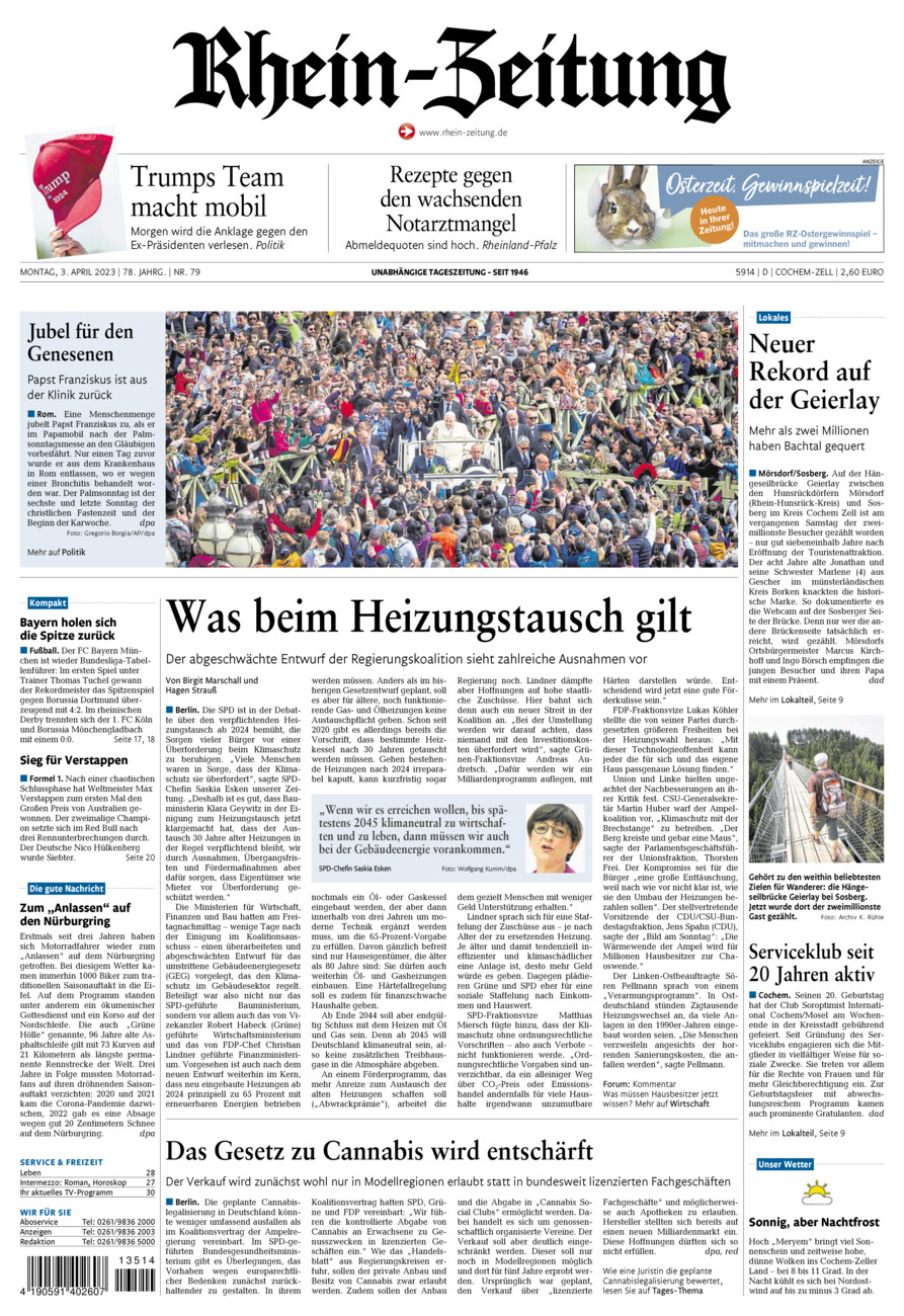 Rhein-Zeitung Kreis Cochem-Zell vom Montag, 03.04.2023