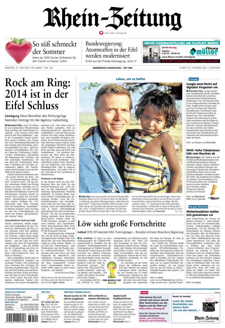 Rhein-Zeitung Kreis Cochem-Zell vom Samstag, 31.05.2014
