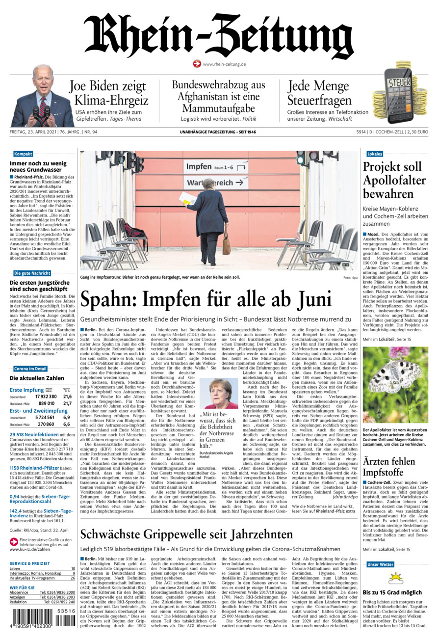 Rhein-Zeitung Kreis Cochem-Zell vom Freitag, 23.04.2021