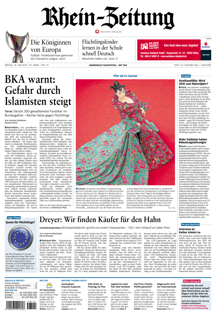 Rhein-Zeitung Kreis Cochem-Zell vom Freitag, 15.05.2015
