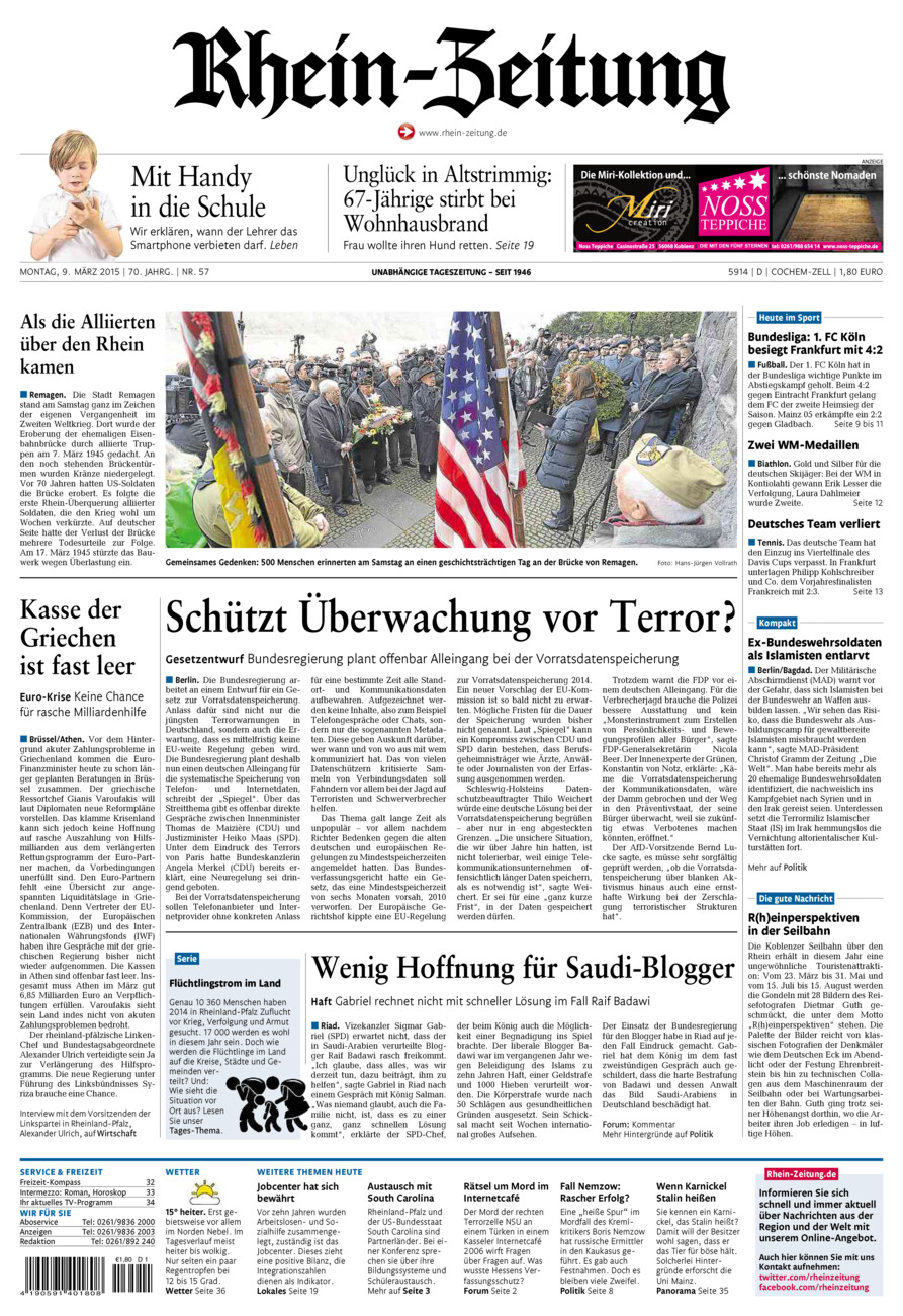 Rhein-Zeitung Kreis Cochem-Zell vom Montag, 09.03.2015