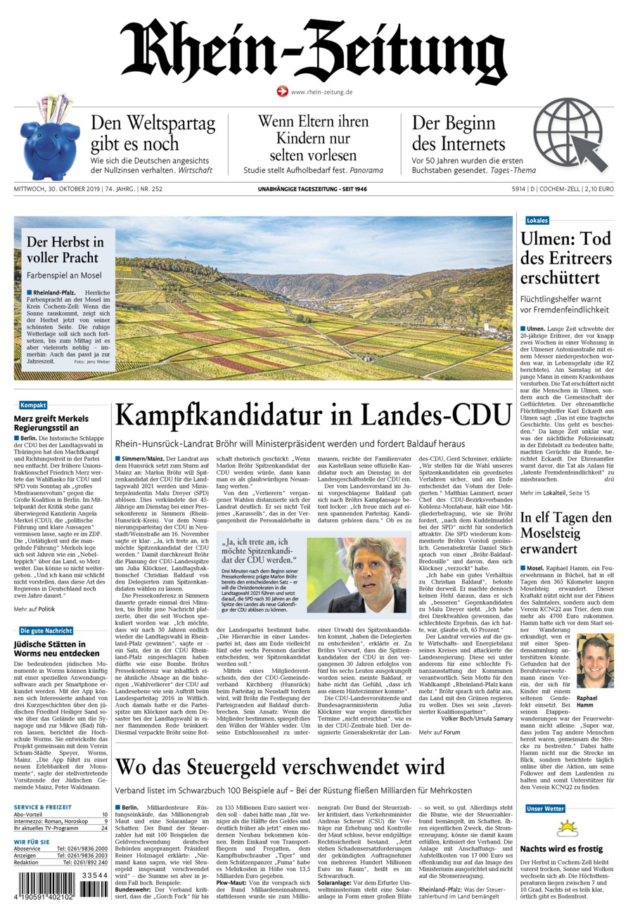 Rhein-Zeitung Kreis Cochem-Zell vom Mittwoch, 30.10.2019