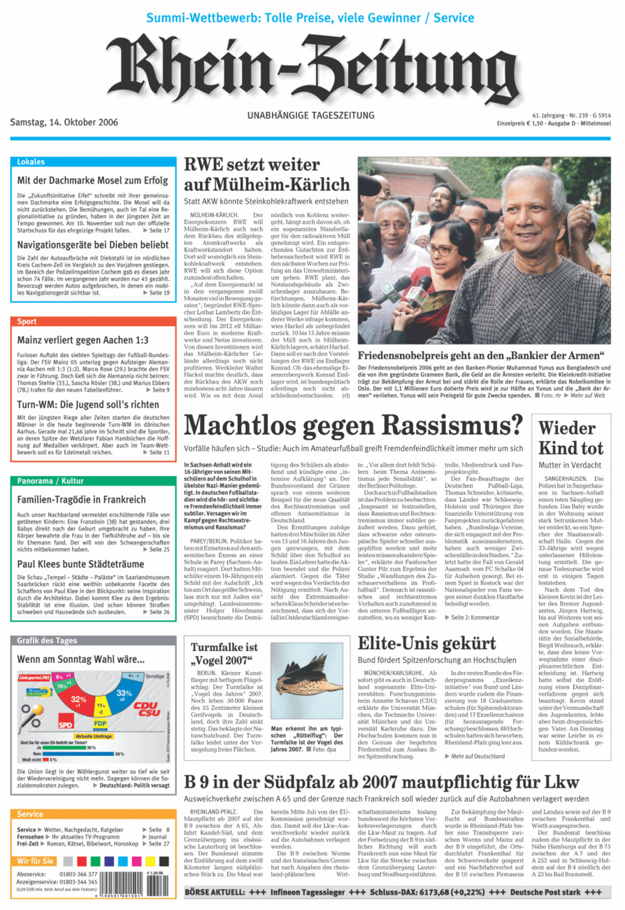 Rhein-Zeitung Kreis Cochem-Zell vom Samstag, 14.10.2006