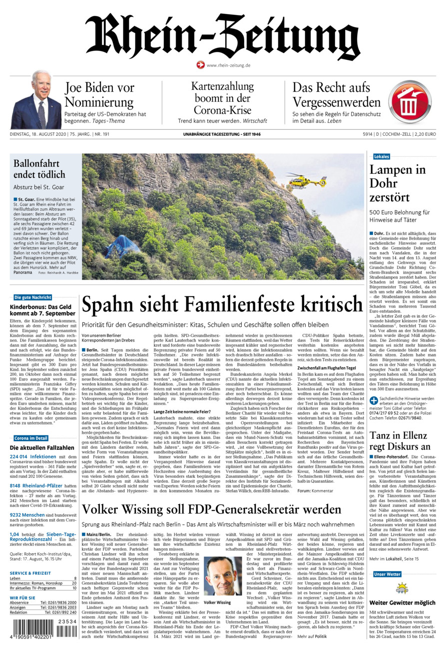 Rhein-Zeitung Kreis Cochem-Zell vom Dienstag, 18.08.2020