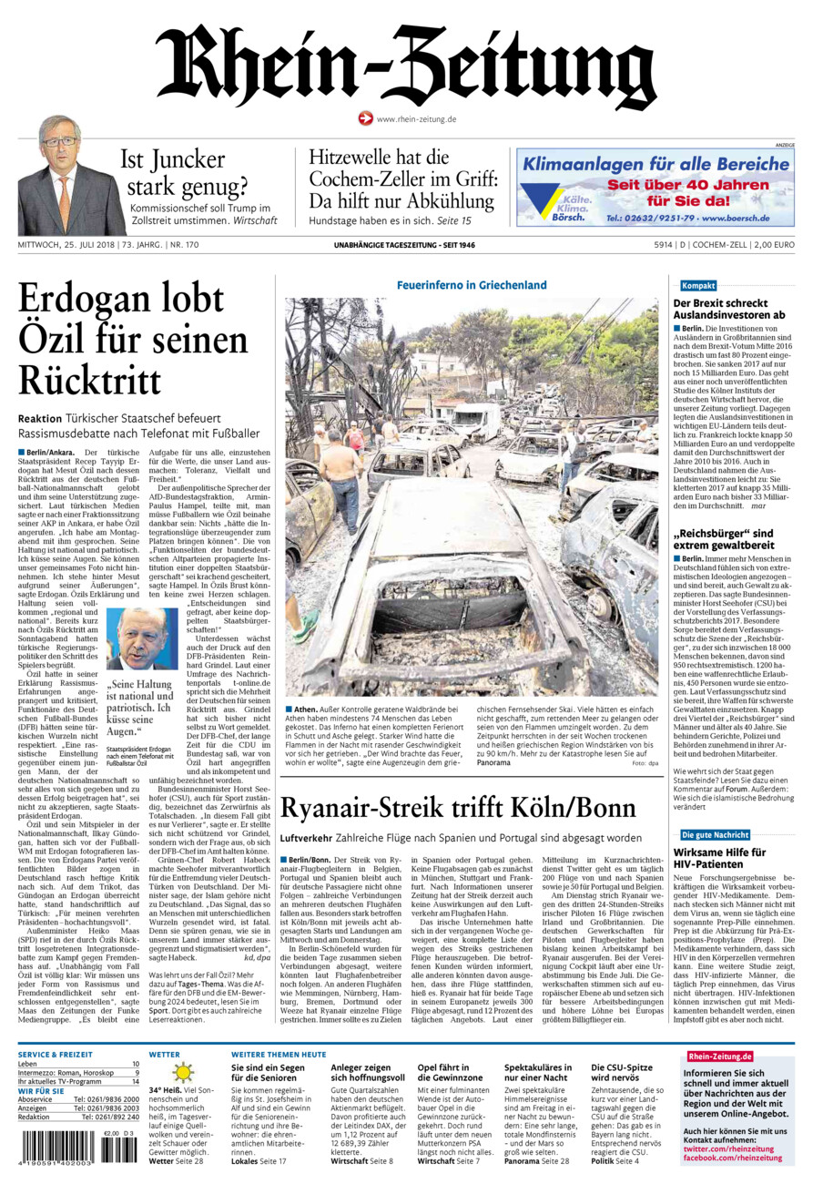 Rhein-Zeitung Kreis Cochem-Zell vom Mittwoch, 25.07.2018