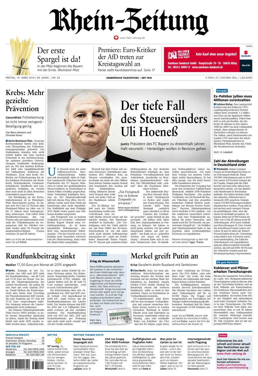 Rhein-Zeitung Kreis Cochem-Zell vom Freitag, 14.03.2014