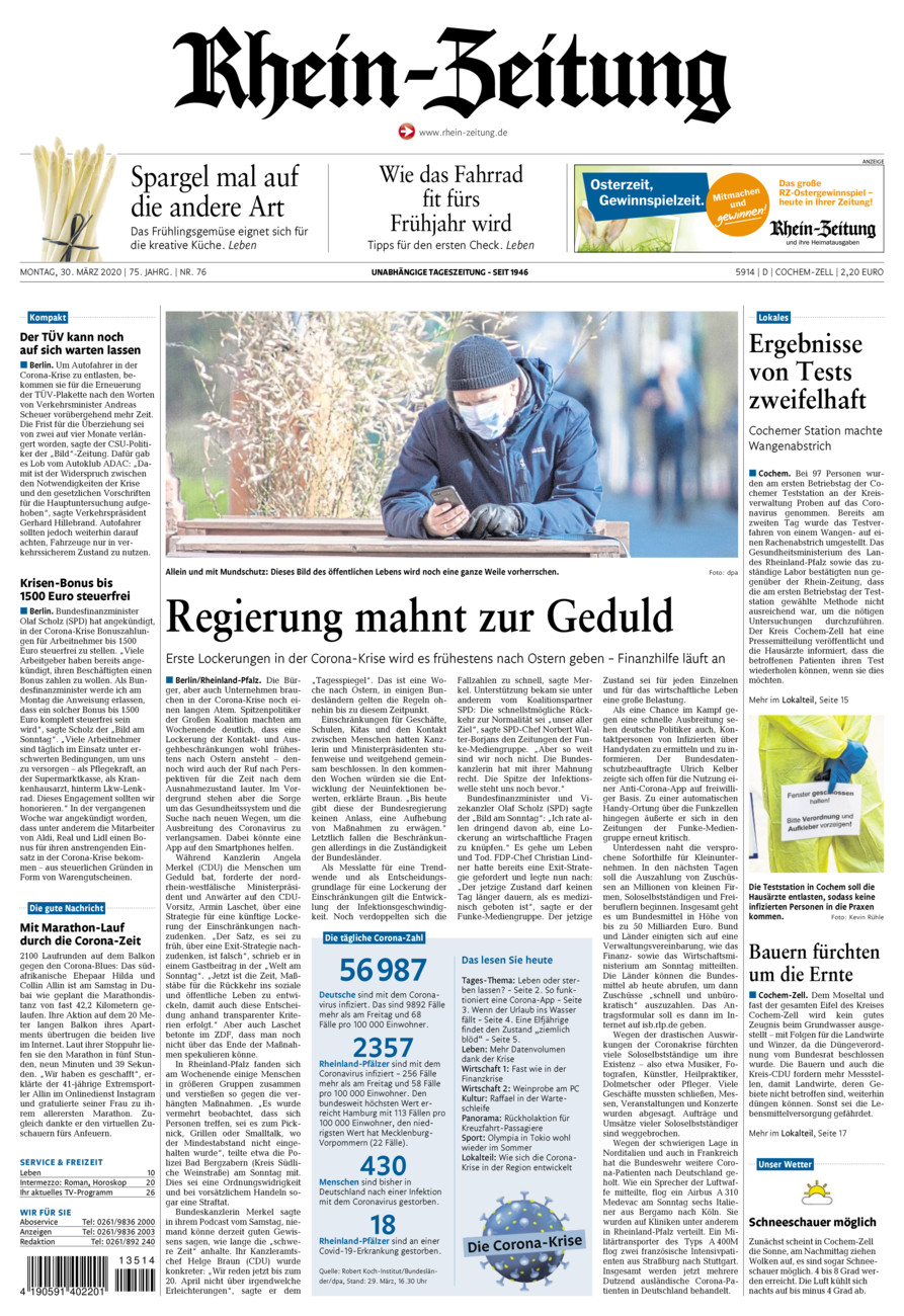 Rhein-Zeitung Kreis Cochem-Zell vom Montag, 30.03.2020