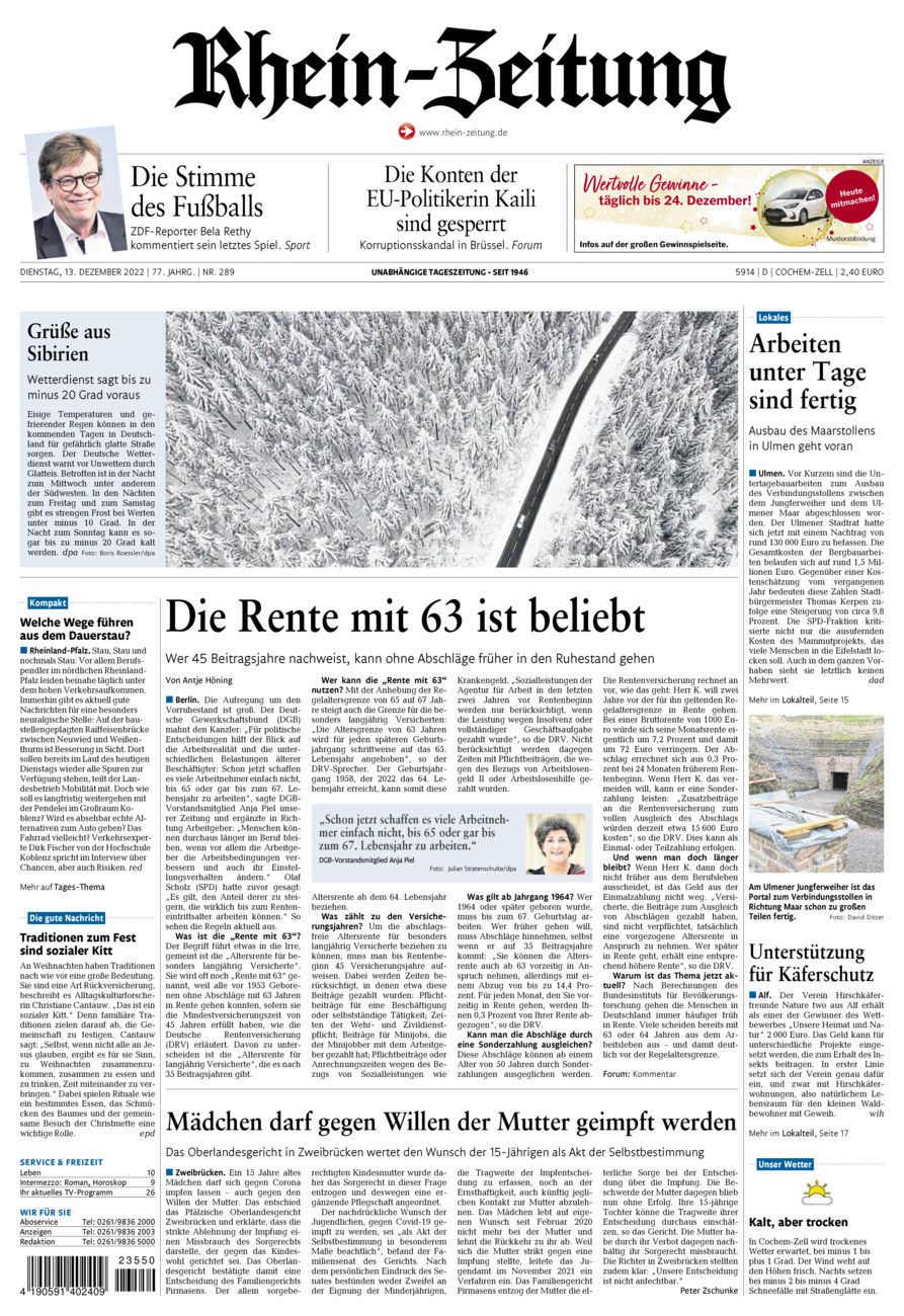 Rhein-Zeitung Kreis Cochem-Zell vom Dienstag, 13.12.2022