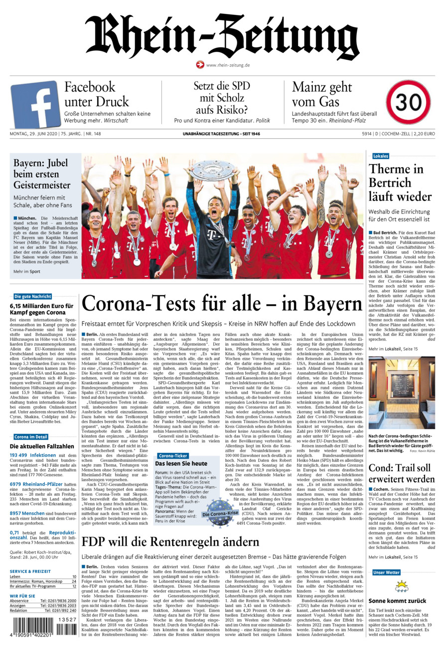 Rhein-Zeitung Kreis Cochem-Zell vom Montag, 29.06.2020
