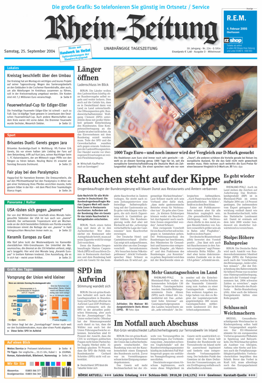 Rhein-Zeitung Kreis Cochem-Zell vom Samstag, 25.09.2004