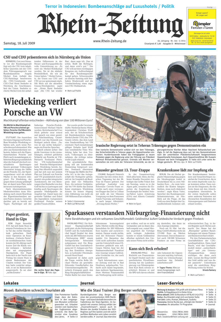 Rhein-Zeitung Kreis Cochem-Zell vom Samstag, 18.07.2009