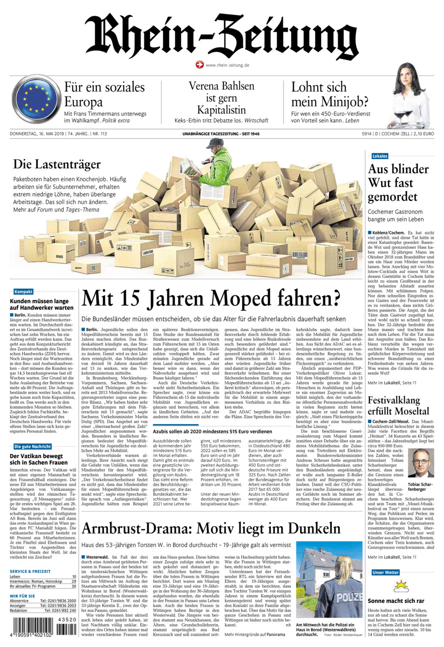 Rhein-Zeitung Kreis Cochem-Zell vom Donnerstag, 16.05.2019