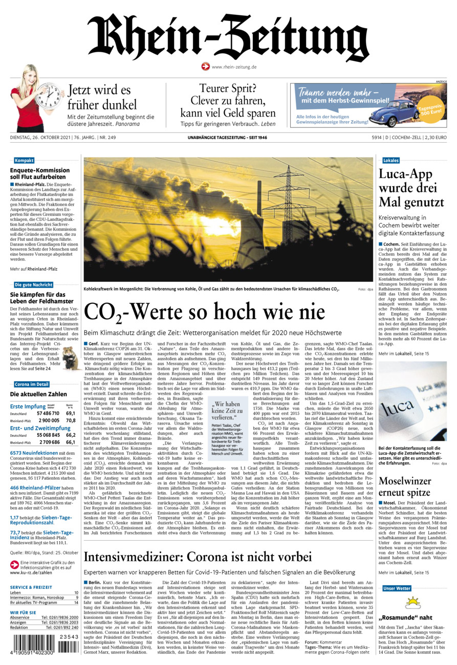 Rhein-Zeitung Kreis Cochem-Zell vom Dienstag, 26.10.2021