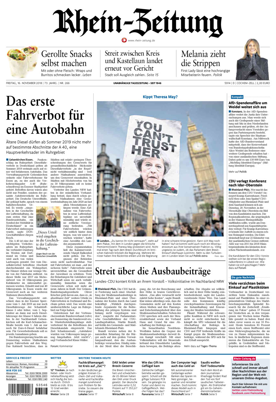 Rhein-Zeitung Kreis Cochem-Zell vom Freitag, 16.11.2018