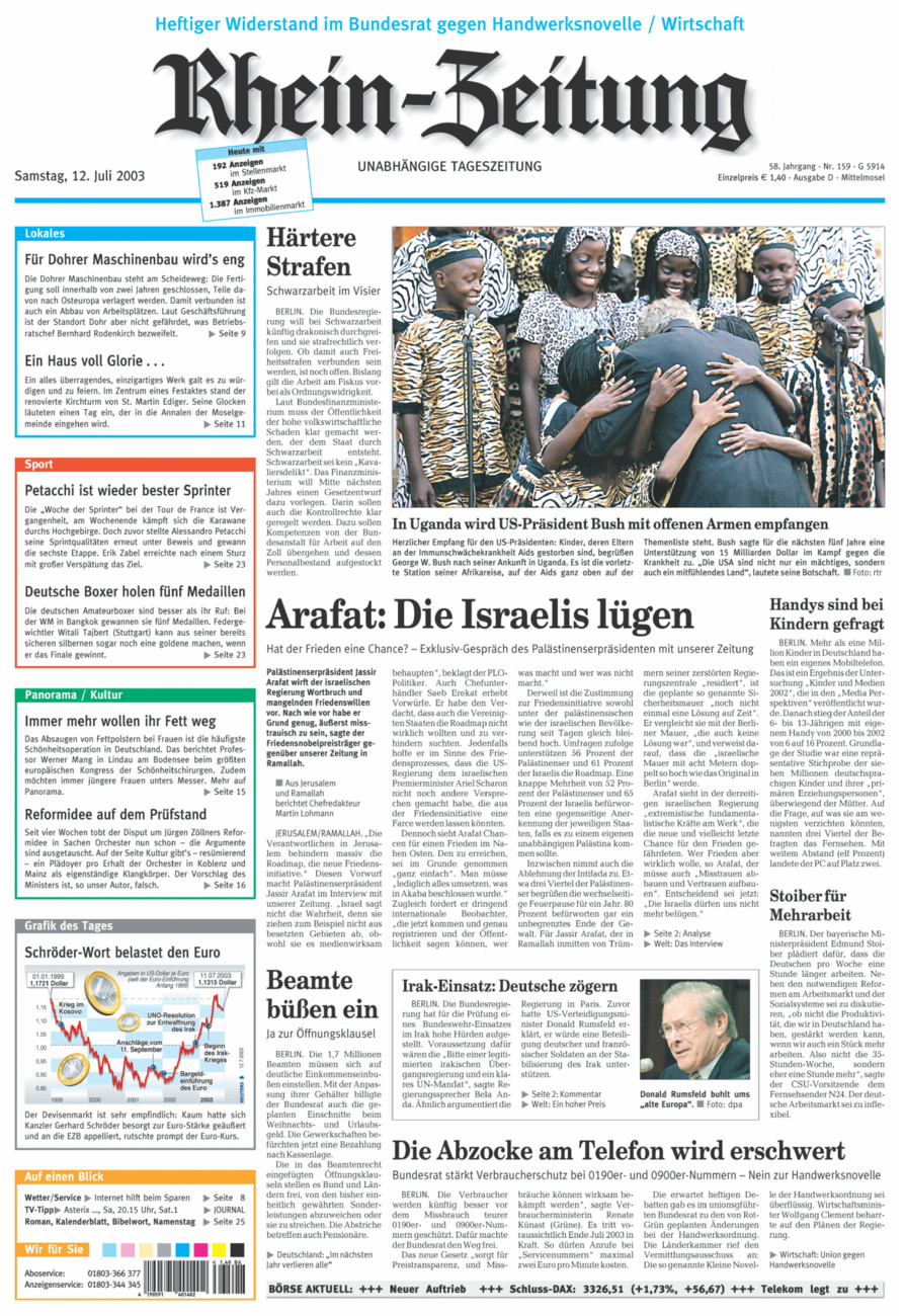 Rhein-Zeitung Kreis Cochem-Zell vom Samstag, 12.07.2003