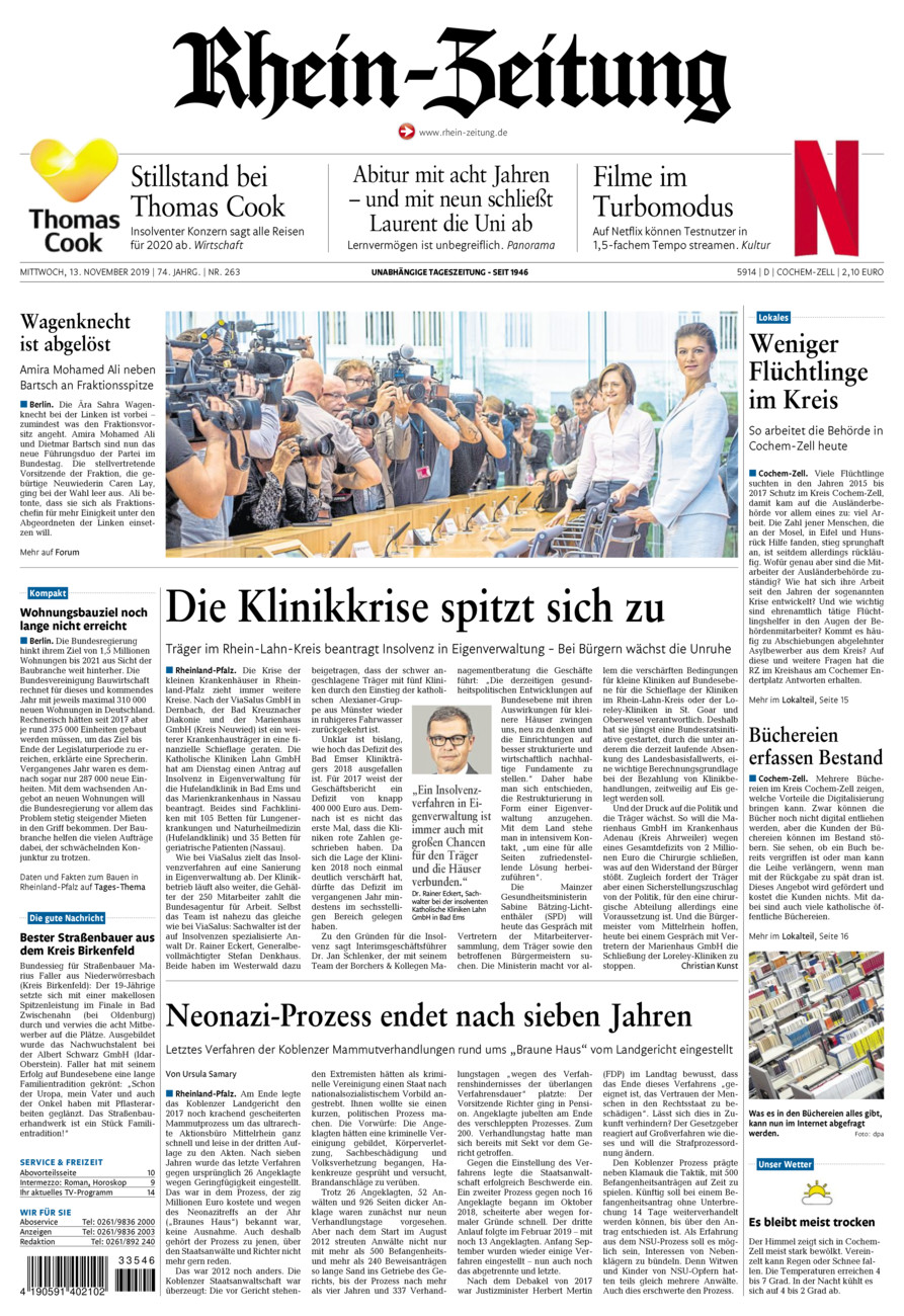 Rhein-Zeitung Kreis Cochem-Zell vom Mittwoch, 13.11.2019