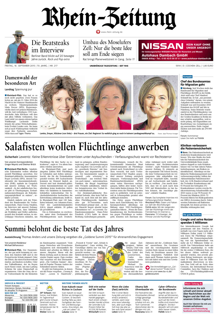 Rhein-Zeitung Kreis Cochem-Zell vom Freitag, 18.09.2015