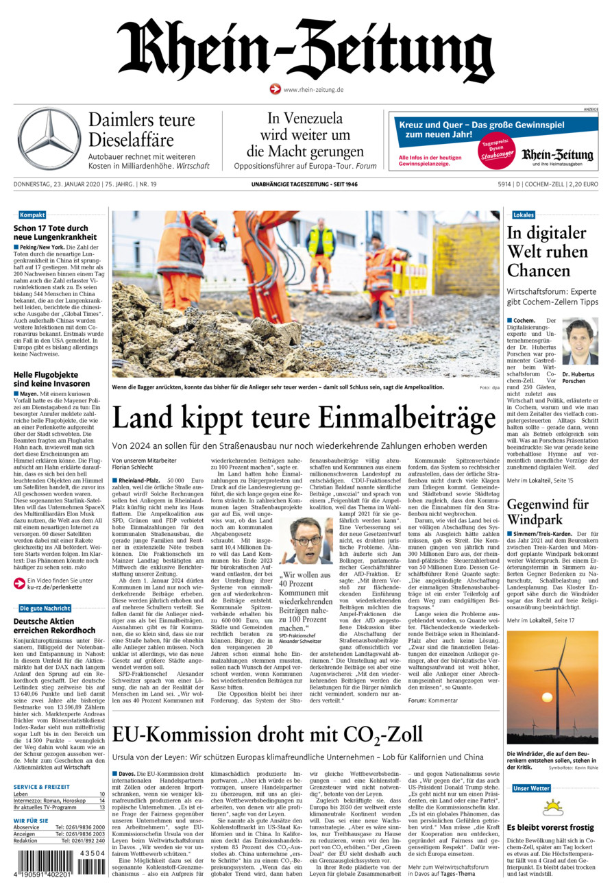 Rhein-Zeitung Kreis Cochem-Zell vom Donnerstag, 23.01.2020