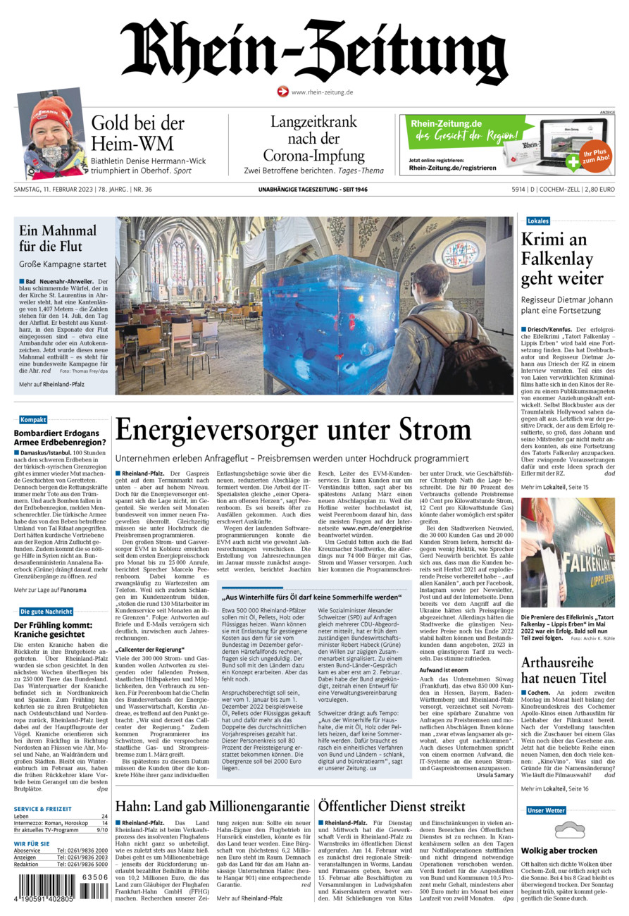 Rhein-Zeitung Kreis Cochem-Zell vom Samstag, 11.02.2023