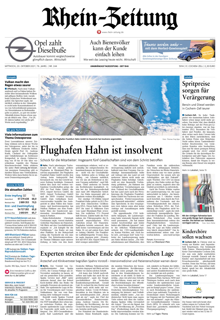Rhein-Zeitung Kreis Cochem-Zell vom Mittwoch, 20.10.2021