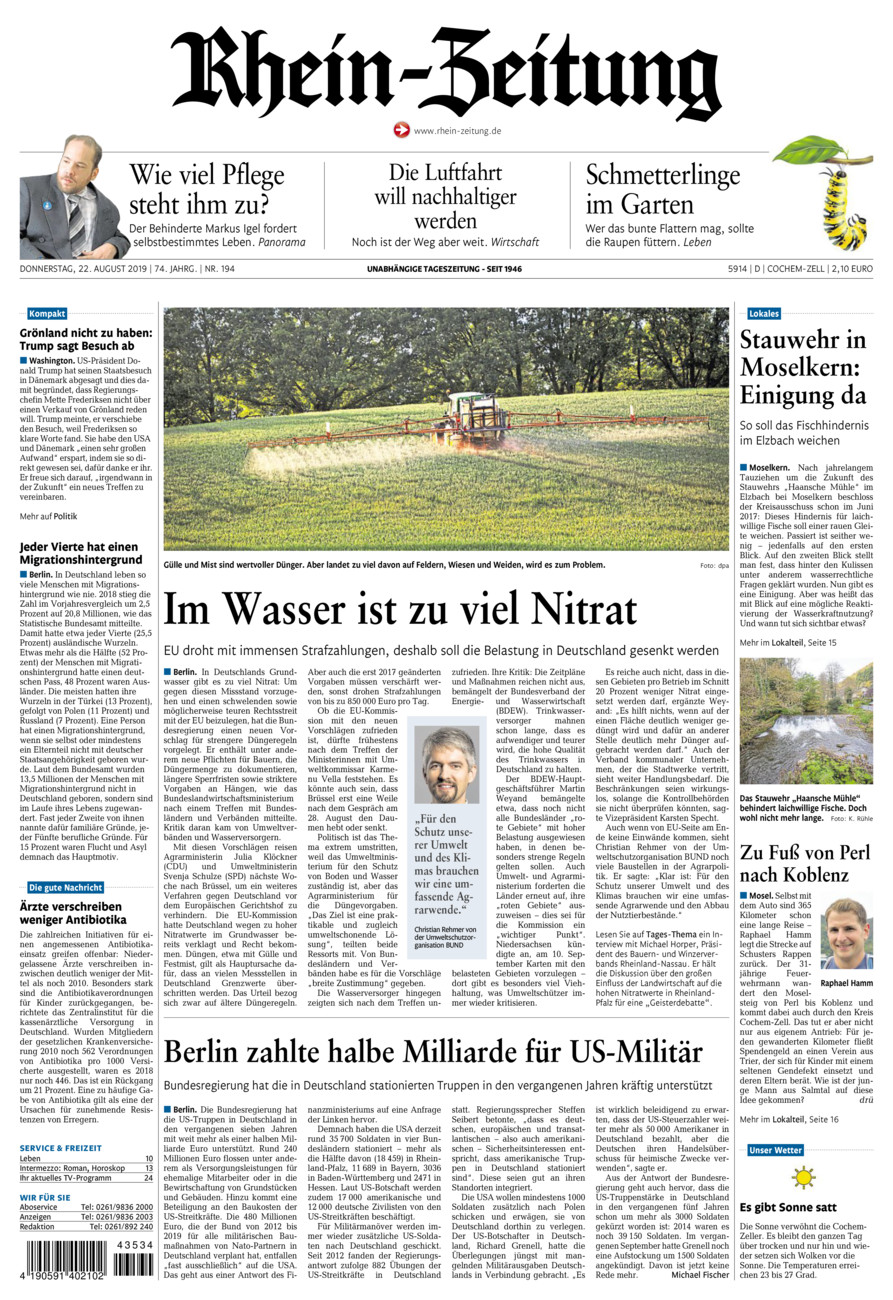 Rhein-Zeitung Kreis Cochem-Zell vom Donnerstag, 22.08.2019