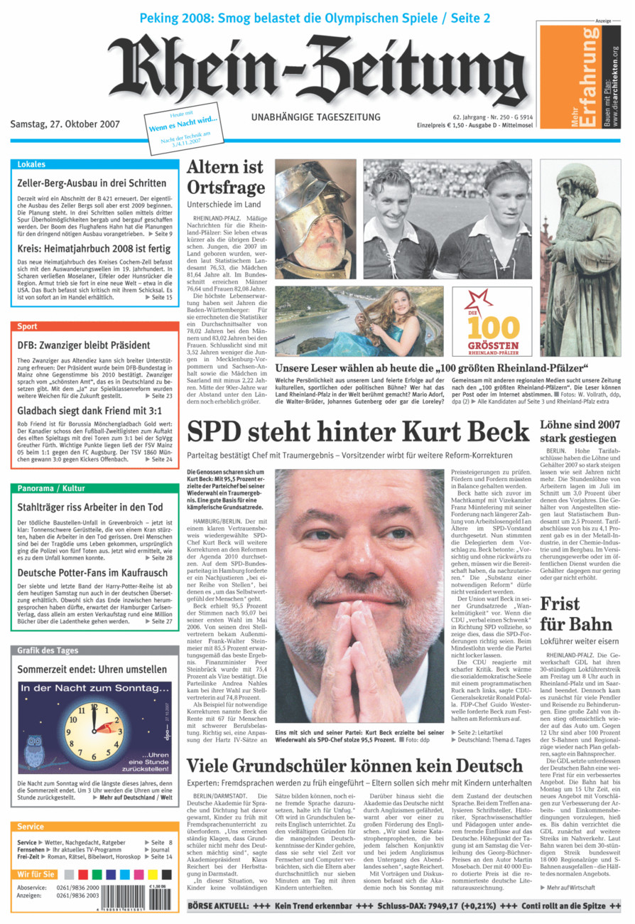 Rhein-Zeitung Kreis Cochem-Zell vom Samstag, 27.10.2007