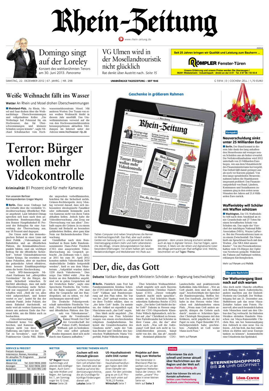 Rhein-Zeitung Kreis Cochem-Zell vom Samstag, 22.12.2012
