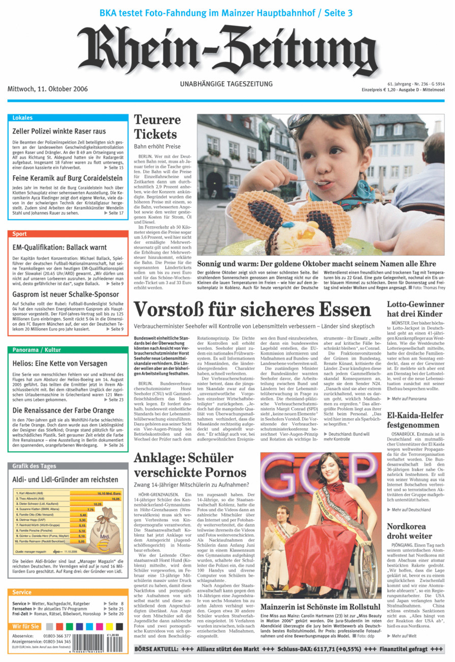 Rhein-Zeitung Kreis Cochem-Zell vom Mittwoch, 11.10.2006