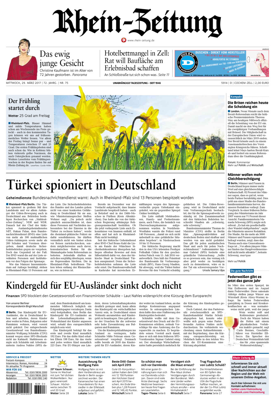 Rhein-Zeitung Kreis Cochem-Zell vom Mittwoch, 29.03.2017