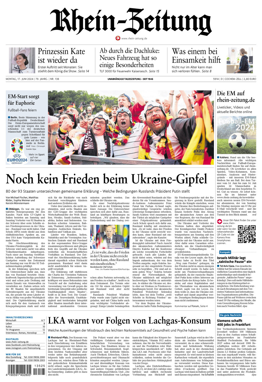 Rhein-Zeitung Kreis Cochem-Zell vom Montag, 17.06.2024