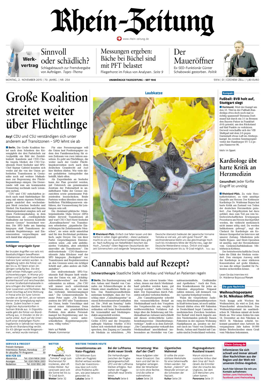 Rhein-Zeitung Kreis Cochem-Zell vom Montag, 02.11.2015